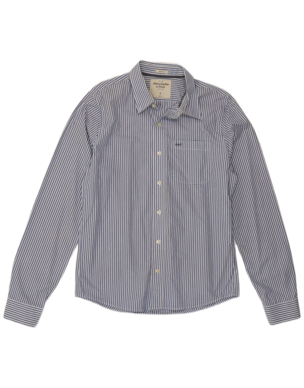 Abercrombie & Fitch - Camisa ajustada para hombre de algodón a rayas azules grandes