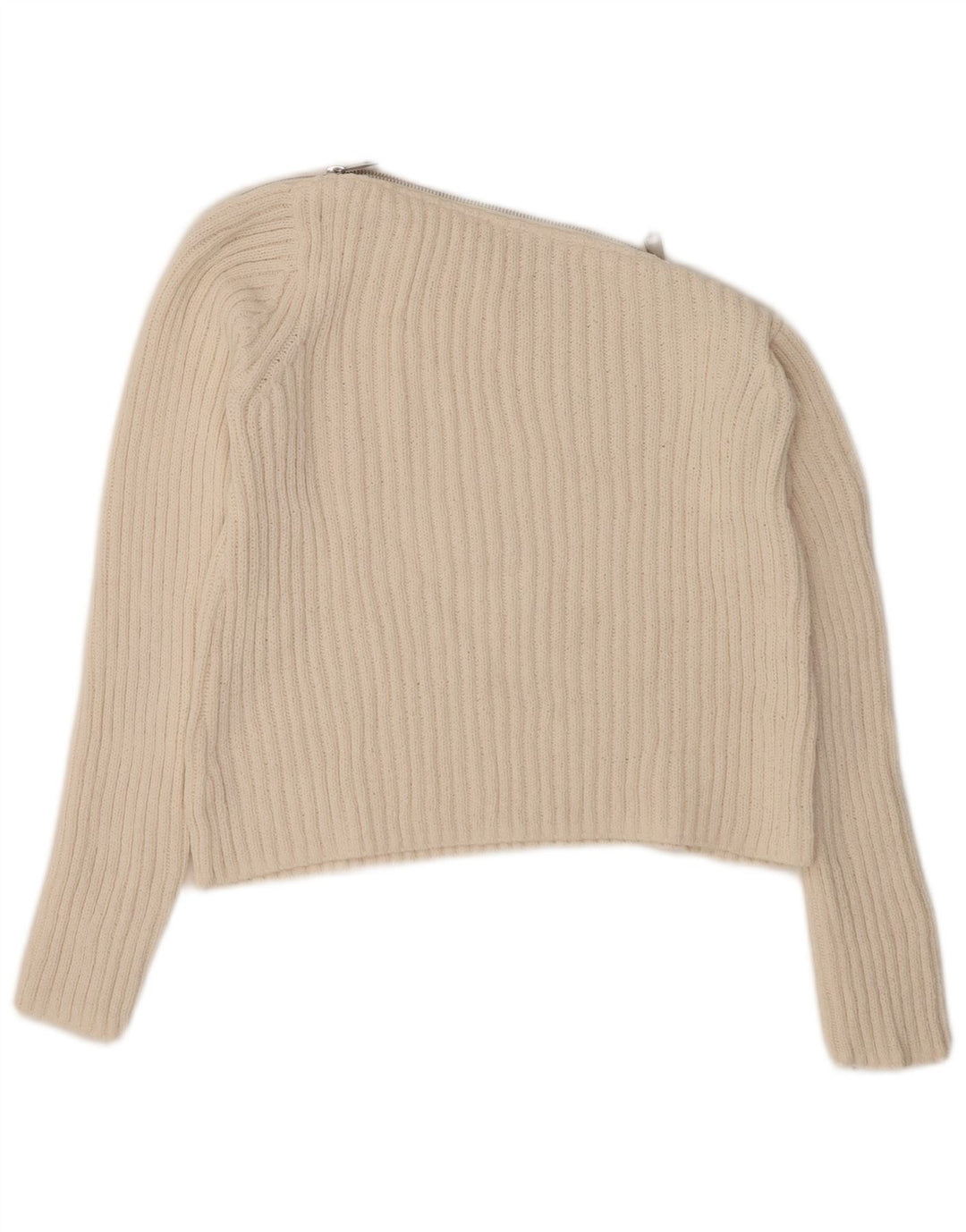 ZARA Jersey corto con cuello barco para mujer UK 12 Medium Off White Poliéster