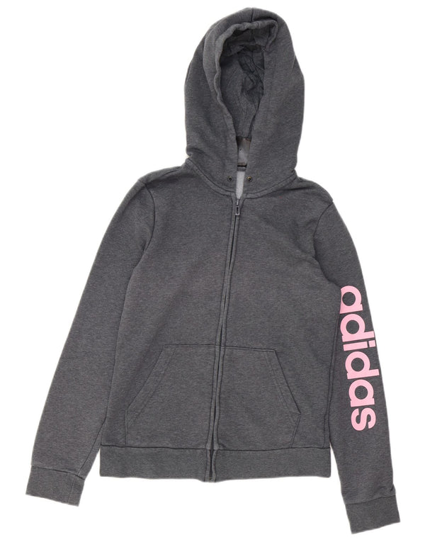 Adidas Sudadera con capucha y cremallera gráfica para mujer UK 8/10 Small Grey Cotton