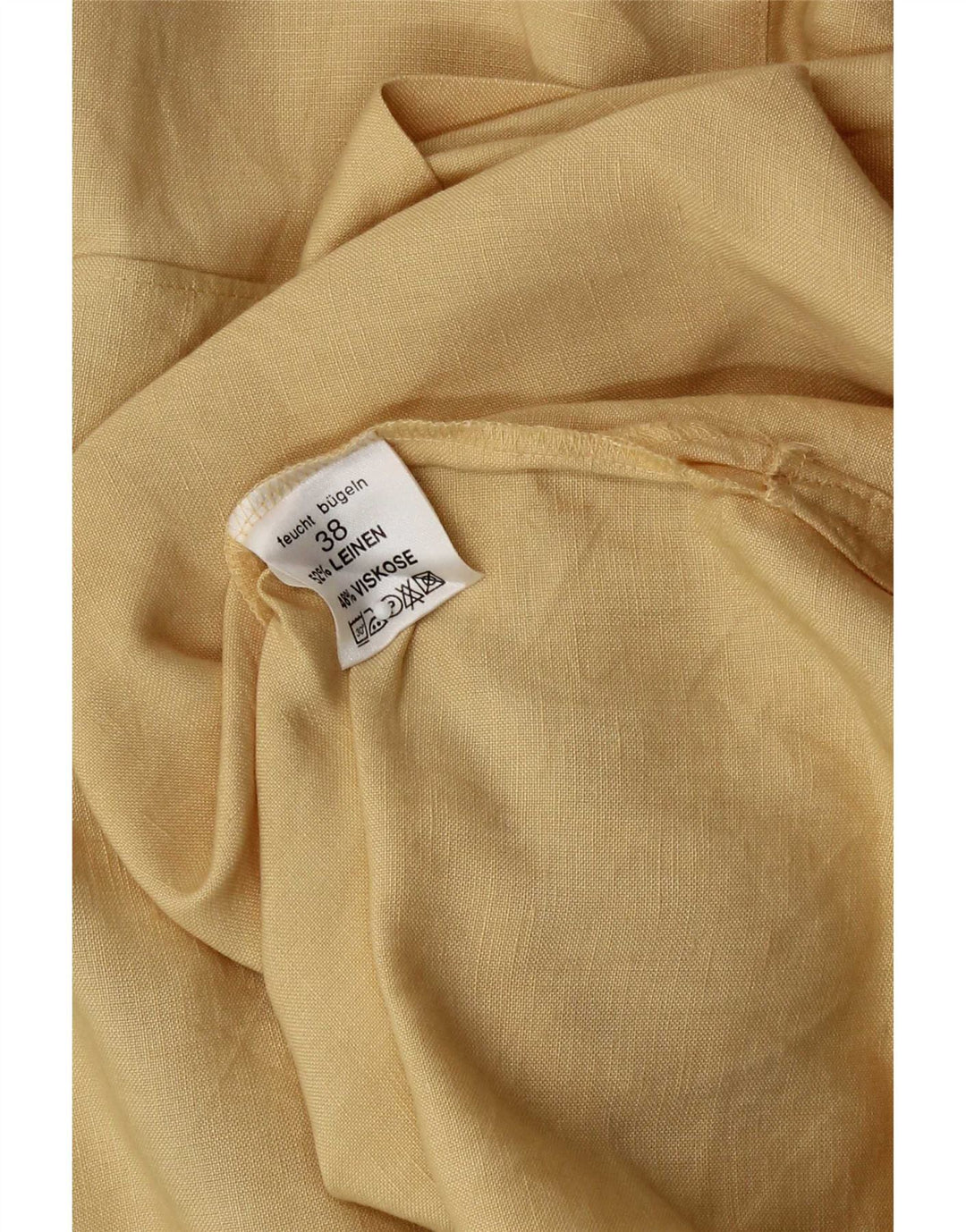 Vintage mujer manga larga camisa larga EU 38 lino amarillo medio