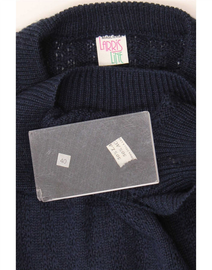 Vintage mujer cuello redondo jersey suéter EU 40 medio azul marino colorblock