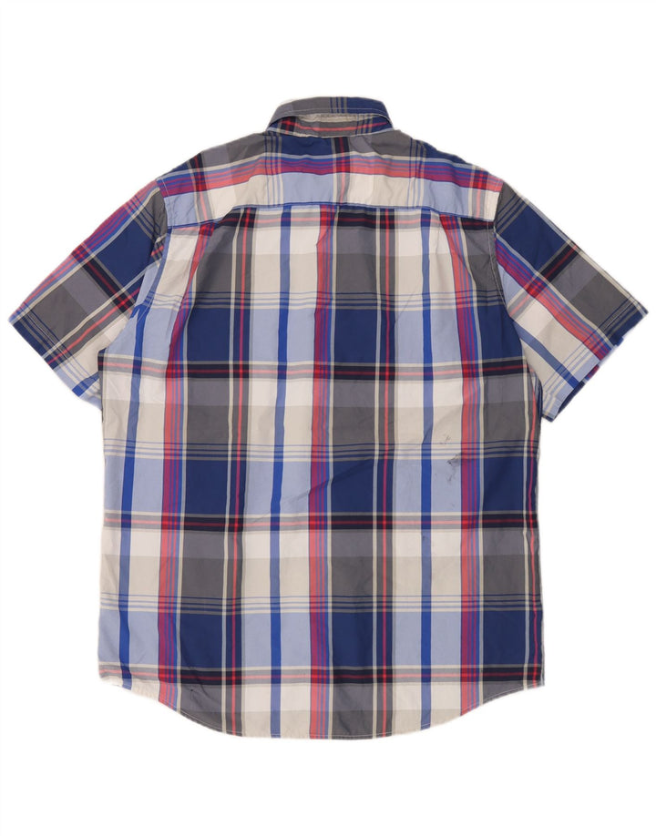 Chaps Camisa de manga corta para hombre Poliéster a cuadros azul grande