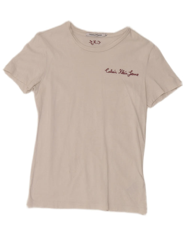 Calvin Klein Jeans Camiseta para mujer Top UK 8 Small White Cotton