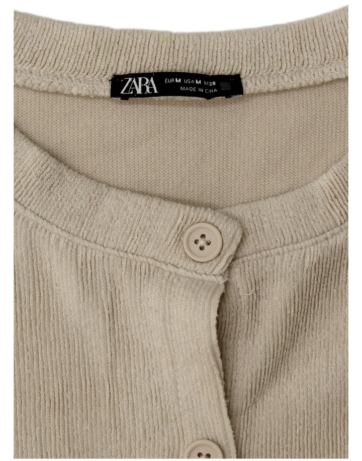 Zara Mujer Crop Cardigan Suéter UK 12 Medium Beige