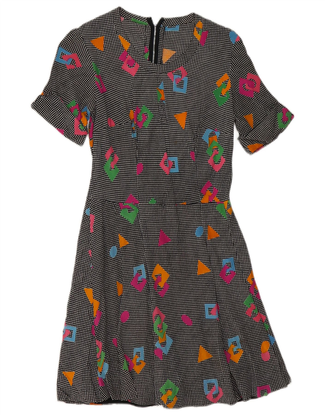 Vintage mujer A-Line vestido Reino Unido 8 pequeño multicolor geométrico