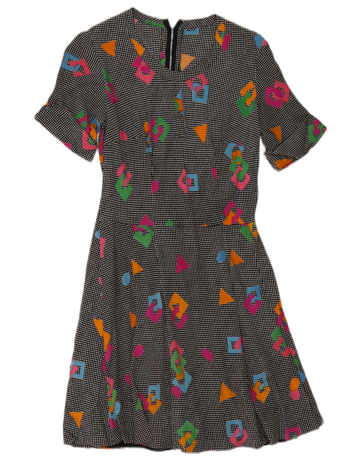 Vintage mujer A-Line vestido Reino Unido 8 pequeño multicolor geométrico