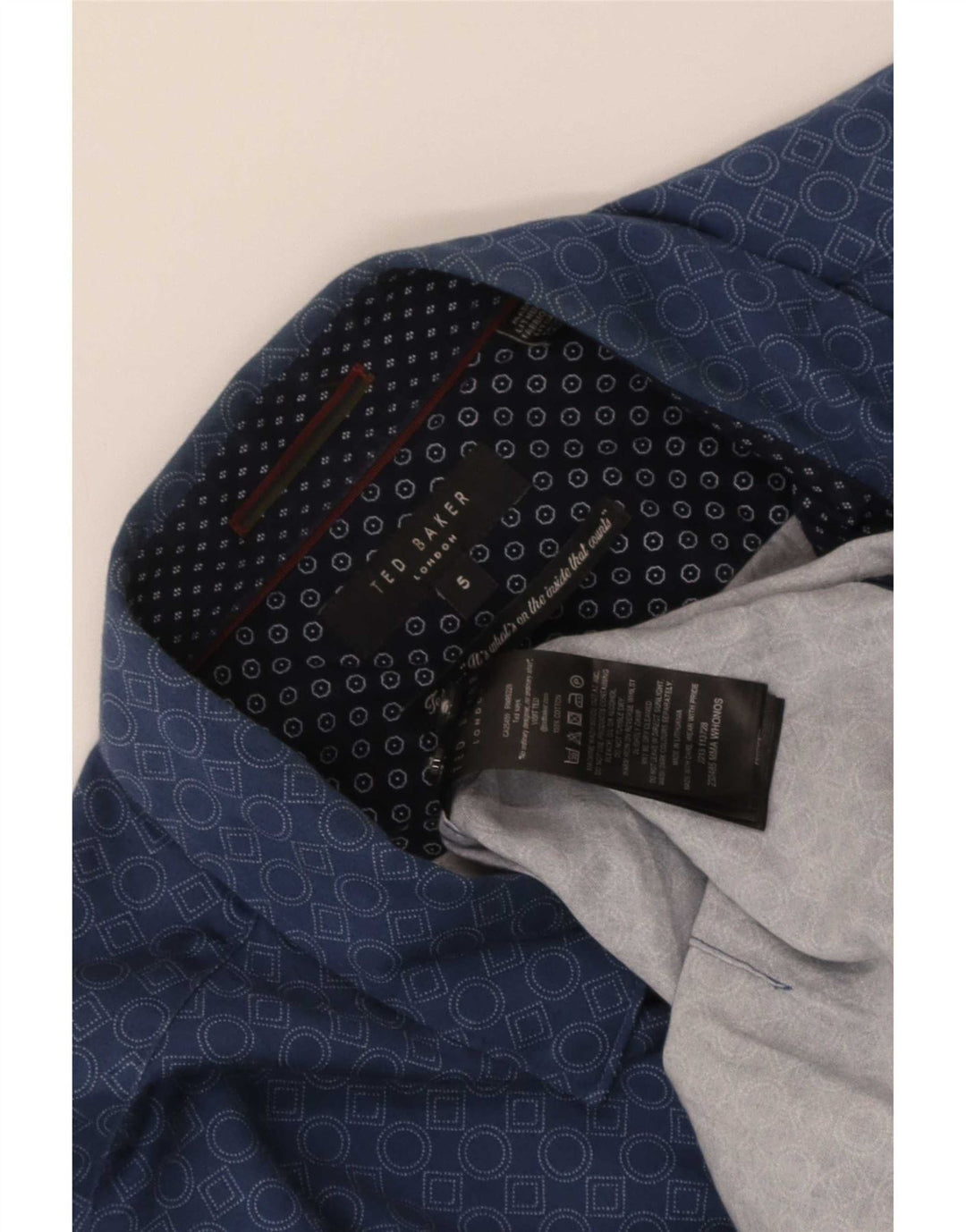 Ted Baker Camisa para hombre Talla 5 XL Algodón geométrico azul