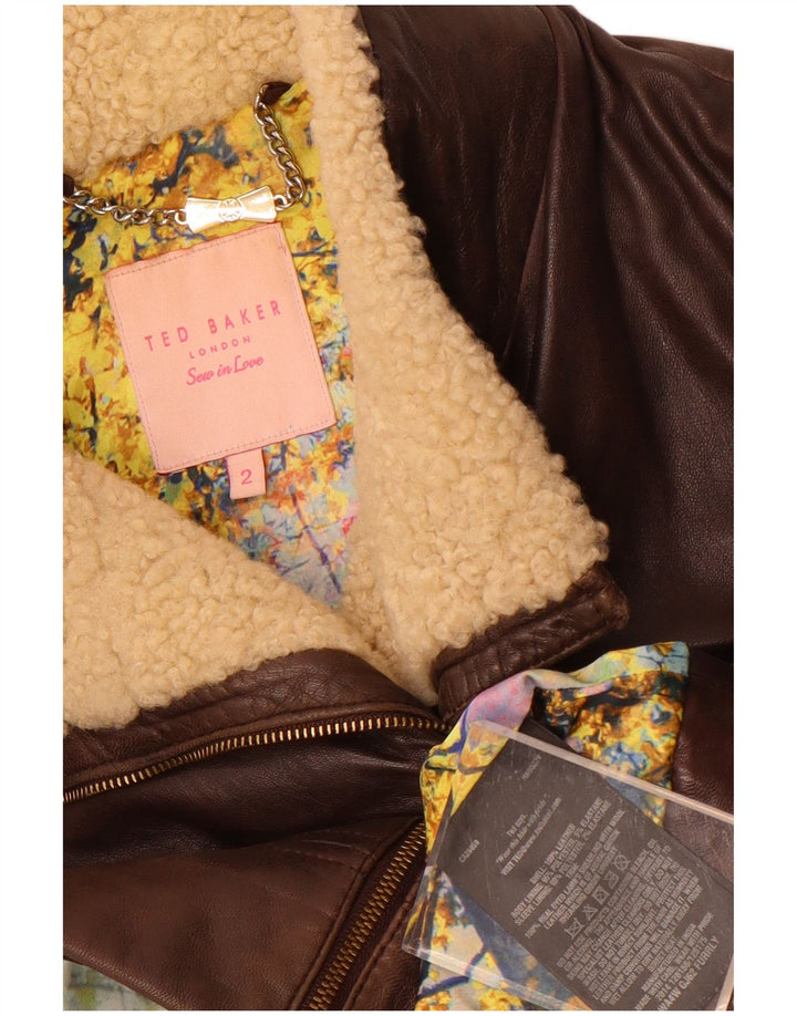 Ted Baker Chaqueta de cuero para mujer Talla 2 Pequeña Cuero marrón