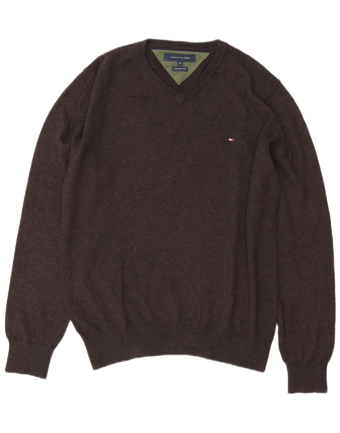 Tommy Hilfiger Jersey con Cuello en V para Hombre de Lana marrón Medio
