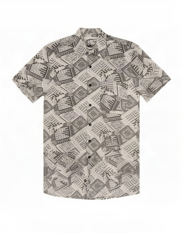 Vintage hombres manga corta camisa tamaño 37/38 pequeño gris geométrico