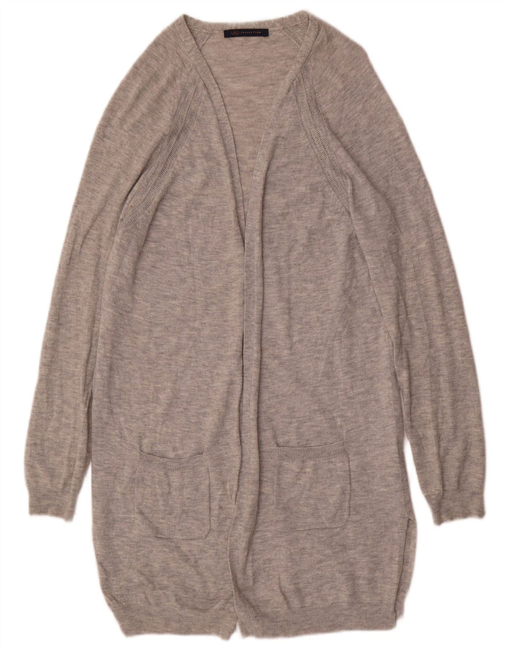 Marks & Spencer Suéter tipo cárdigan abierto largo para mujer UK 10 Small Grey Wool