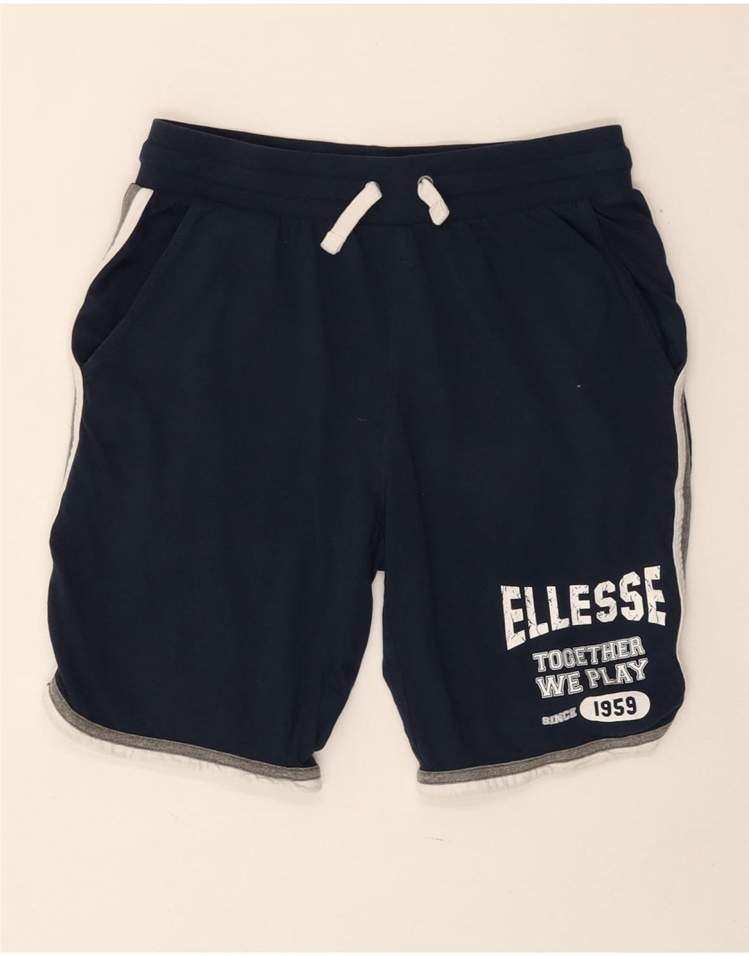 ELLESSE Pantalones cortos deportivos gráficos para hombre pequeños de algodón azul marino