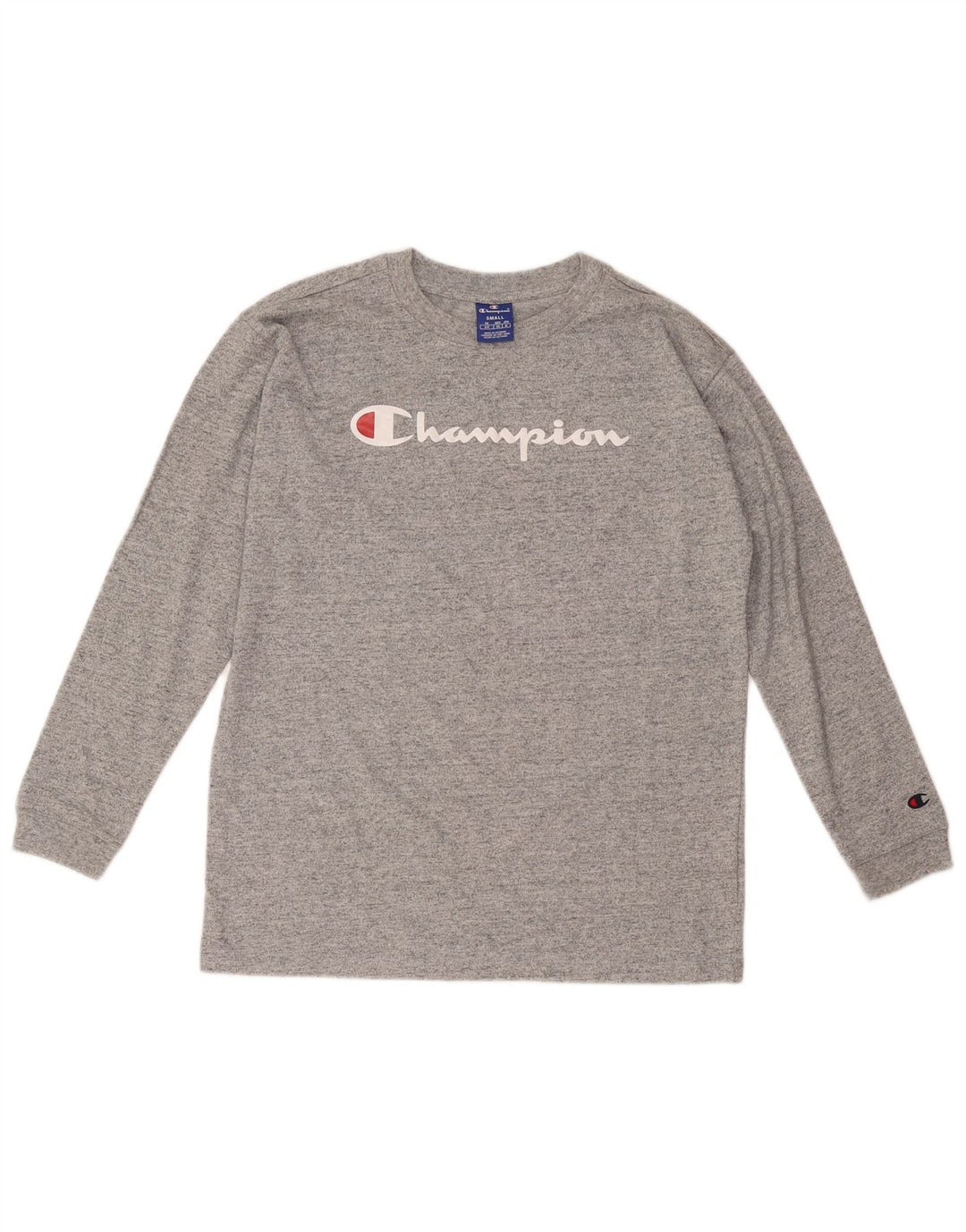 Champion Top gráfico de manga larga para hombre de algodón moteado gris pequeño