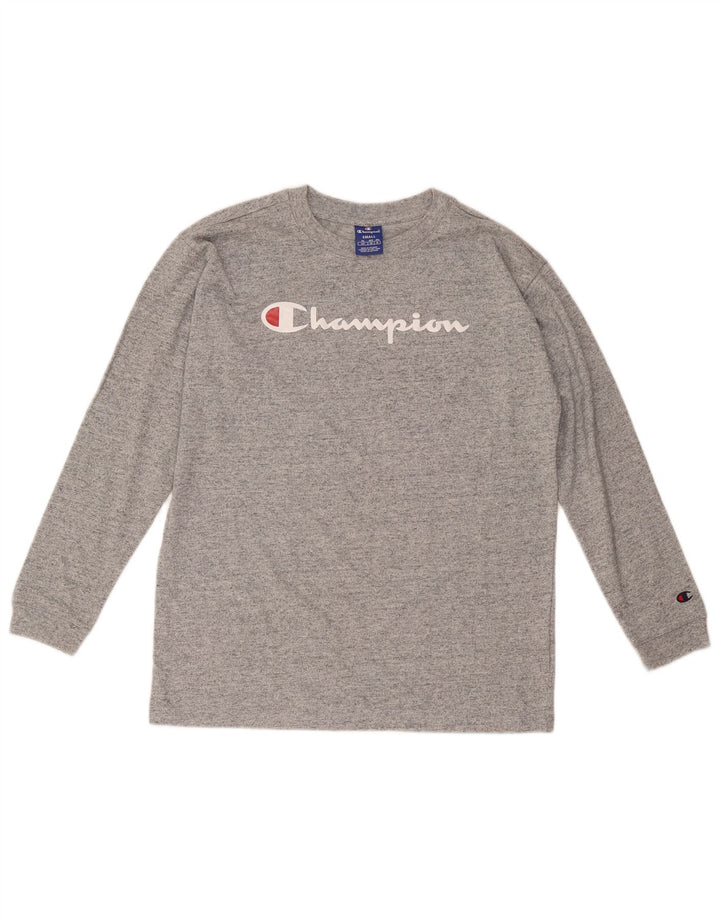 Champion Top gráfico de manga larga para hombre de algodón moteado gris pequeño