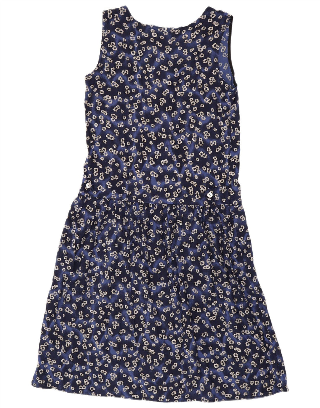 VINTAGE Vestido básico sin mangas para mujer Reino Unido 12 Viscosa floral azul medio