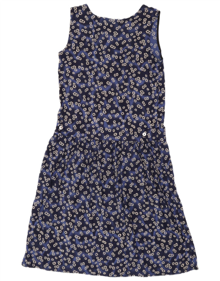 VINTAGE Vestido básico sin mangas para mujer Reino Unido 12 Viscosa floral azul medio