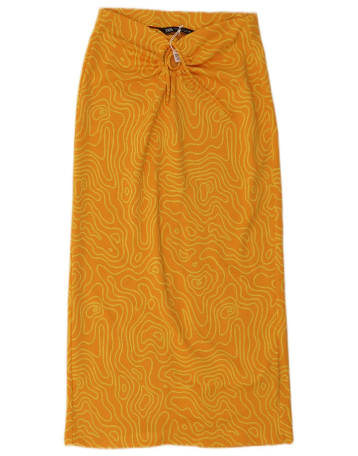Zara Mujer Falda Midi XS W26 Poliéster Geométrico Amarillo