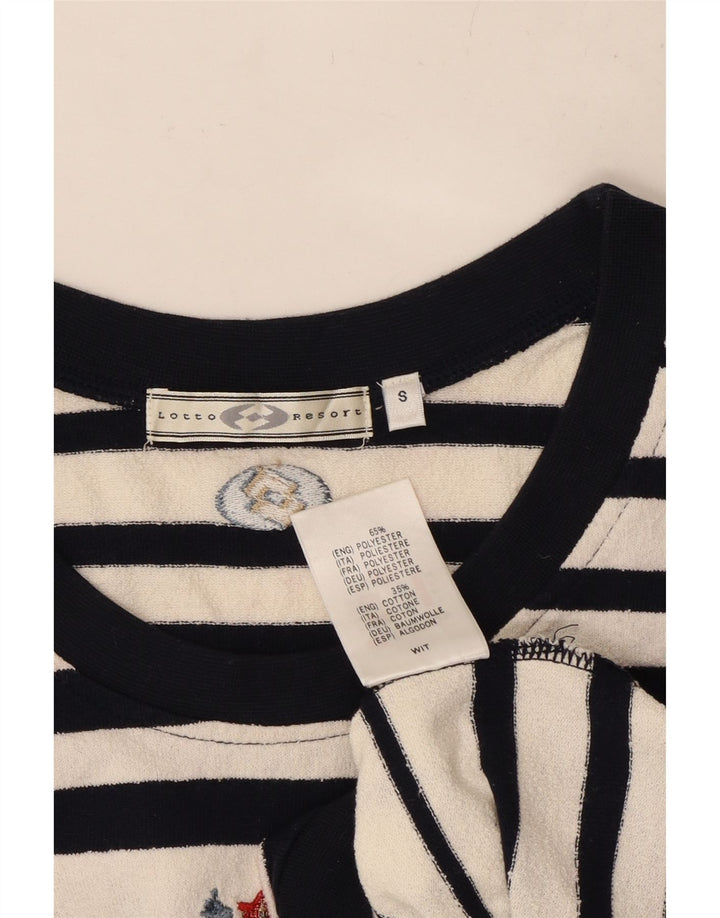 LOTTO Camiseta sin mangas con gráfico corto para mujer UK 10 Small White Stripe Cotton
