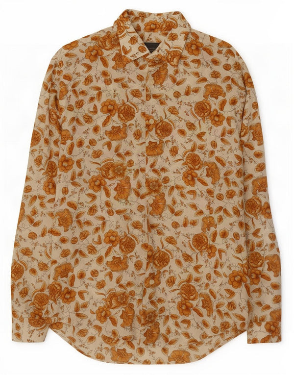 Zara Hombre Camisa Grande Algodón Floral Beige