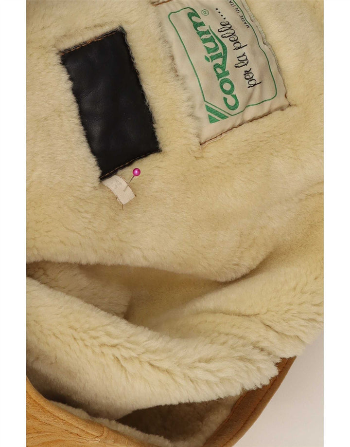 Chaqueta de piel de oveja vintage para hombre IT 54 2XL cuero marrón