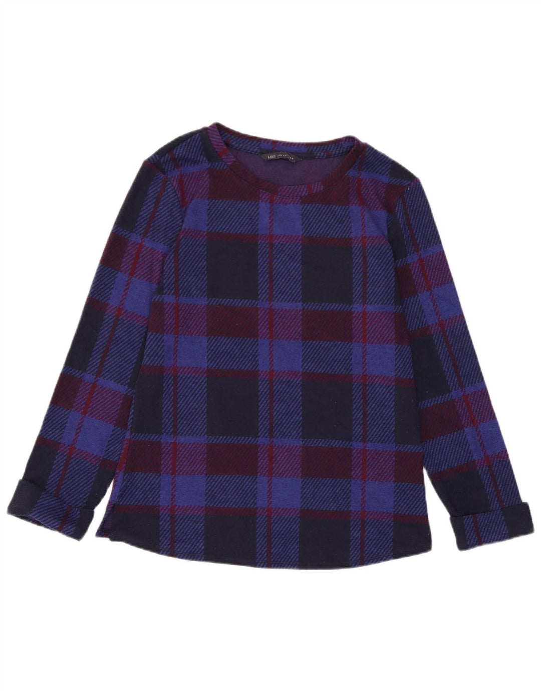 Marks & Spencer Top para mujer de manga larga UK 6 XS Azul marino Cuadros Poliéster