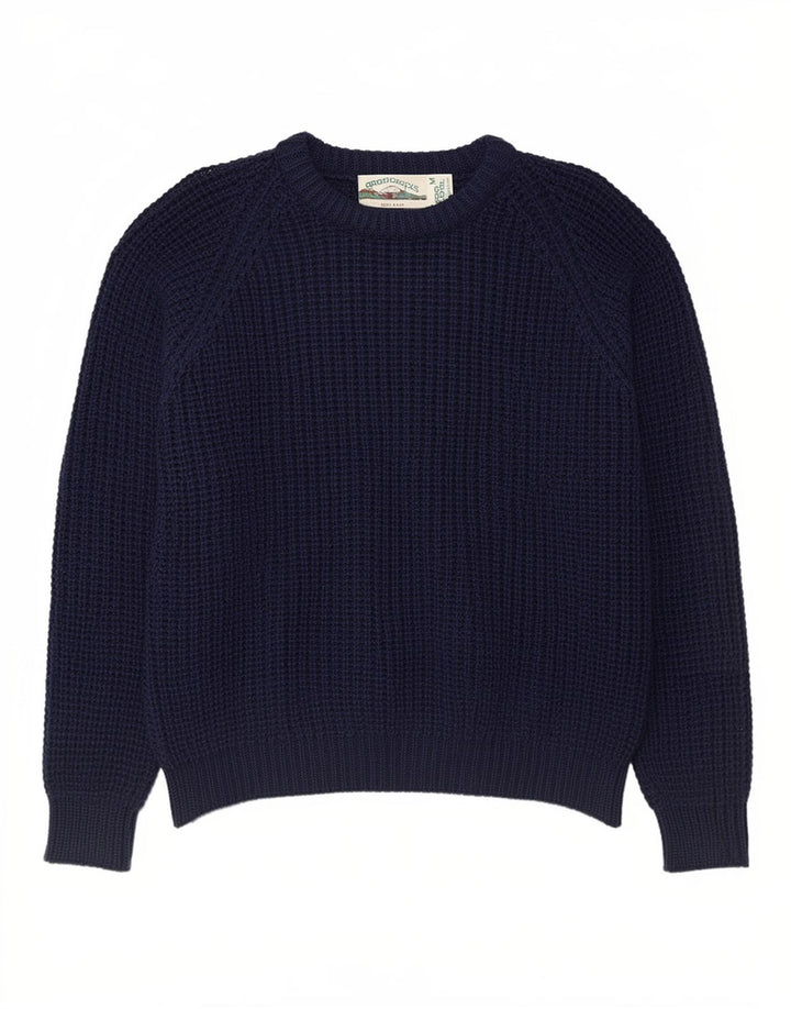 Aran Crafts Jersey de cuello redondo para hombre de lana azul marino mediano
