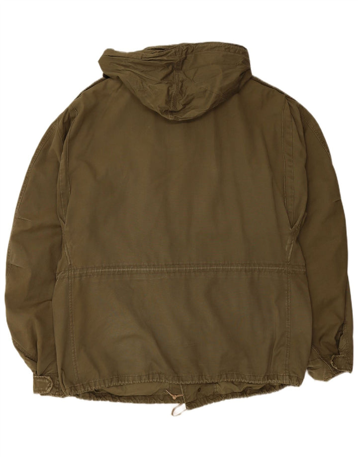 VINTAGE Chaqueta militar con capucha para hombre Reino Unido 44 2XL Algodón caqui