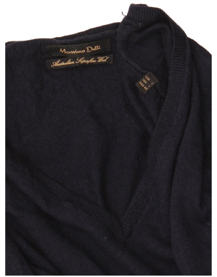 Massimo Dutti Jersey con Cuello en V para Hombre Large Azul Marino