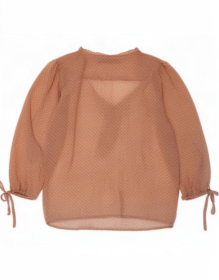 Zara Top con estampado abstracto para mujer, manga 3/4, talla 40, talla pequeña, color beige