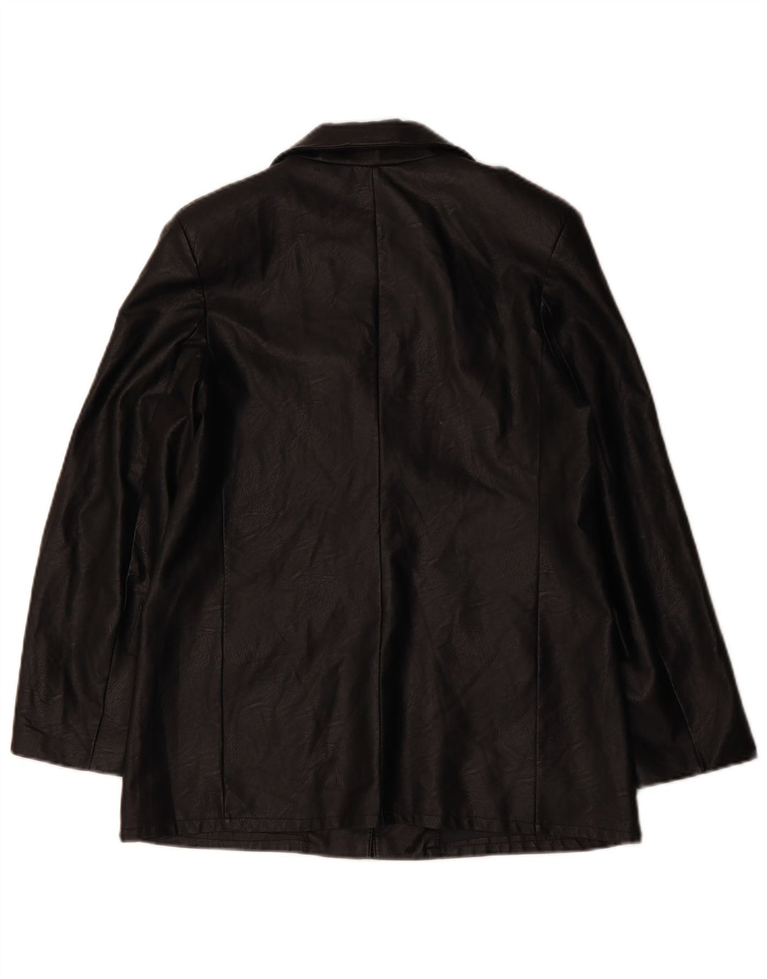 VINTAGE Mujer 1 Botón Chaqueta Blazer de Cuero Sintético Reino Unido 12 Negro Medio