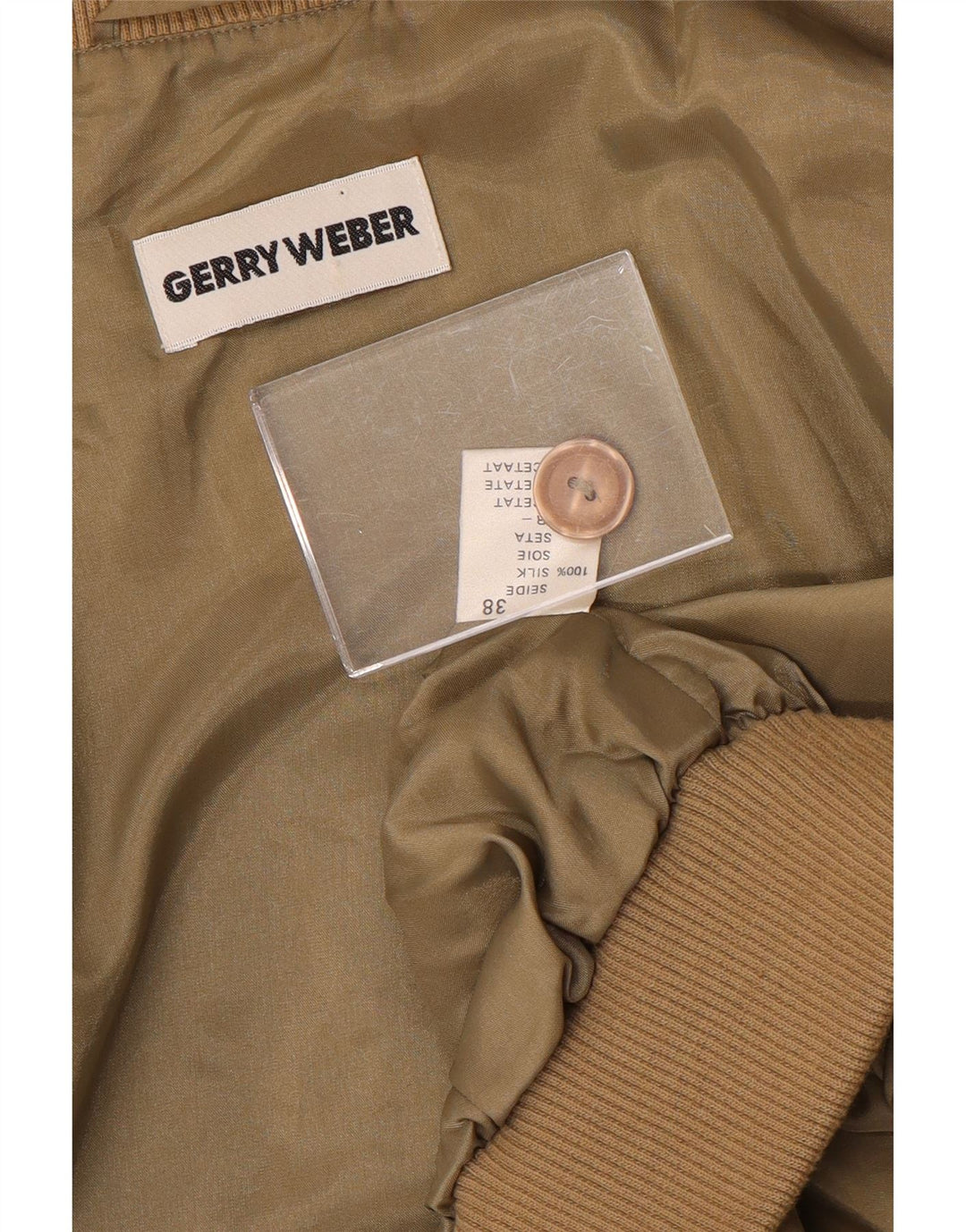 Gerry Weber Chaqueta bomber extragrande para mujer EU 38 Seda mediana color caqui