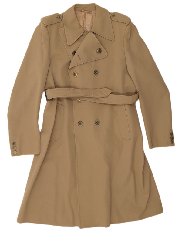 Vintage hombres gabardina Reino Unido 36 pequeña lana virgen caqui