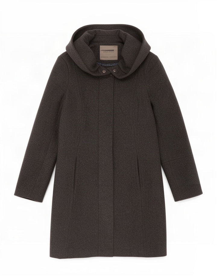 Zara Mujer Abrigo Con Capucha UK 10 Small Lana Negra