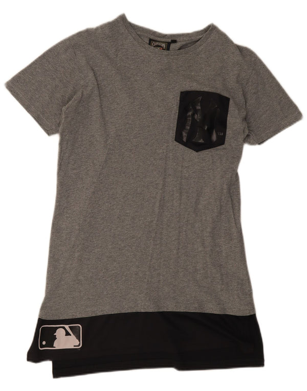 Majestic Camiseta gráfica de la NBA para mujer Top UK 10 Small Gris Colorblock Algodón