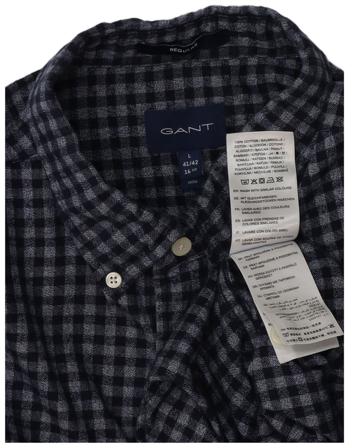 GANT Camisa de franela para hombre Talla 41/42 16 1/2 Grande Azul marino Vichy