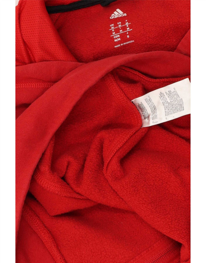 Adidas Hombre Zip Sudadera Con Capucha Suéter Medio Rojo Algodón