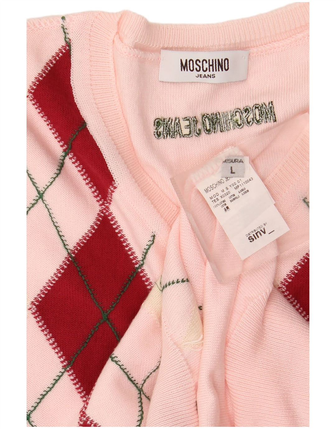Moschino - Camiseta sin mangas para mujer, talla 40, talla grande, algodón rosa Argyle/Diamond