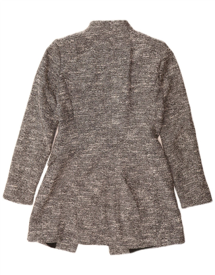 Zara Mujer Abrigo Abierto Reino Unido 10 Pequeño Algodón Moteado Gris
