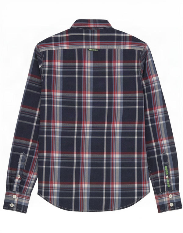 Camisa Superdry Hombre XL Algodón A Cuadros Azul Marino