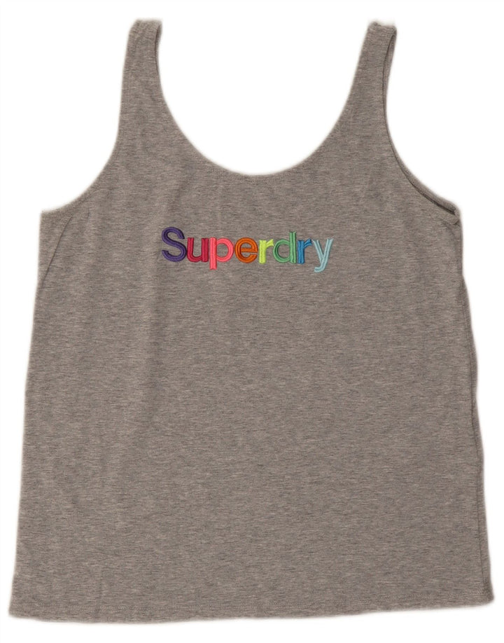 Superdry Mujer Gráfico Chaleco Top UK 8 Pequeño Algodón Gris