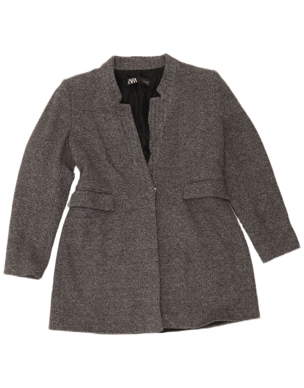 Zara Chaqueta Blazer De 1 Botón para Mujer UK 46 Grande Gris Espiga Algodón