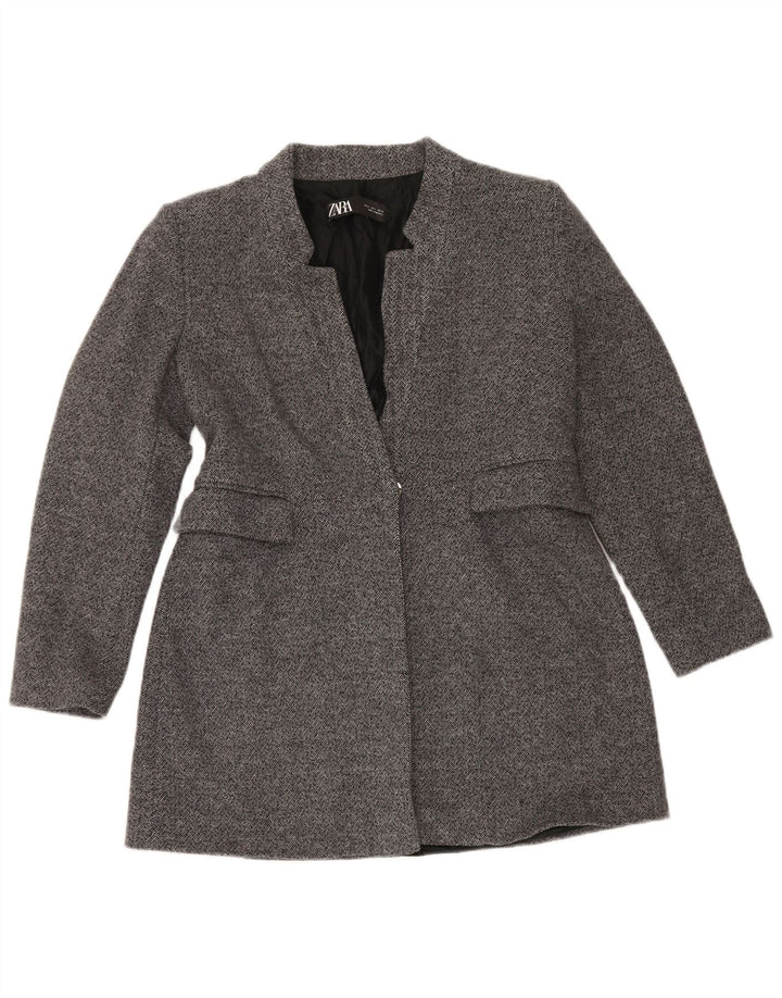 Zara Chaqueta Blazer De 1 Botón para Mujer UK 46 Grande Gris Espiga Algodón