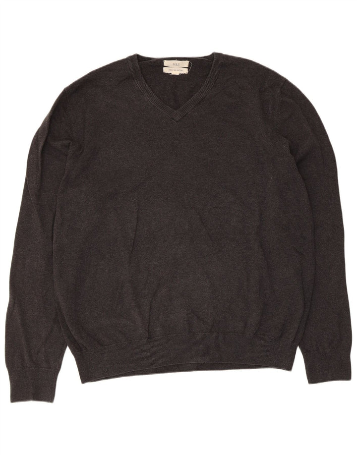 Marks & Spencer Jersey con cuello en V para hombre XL Algodón gris