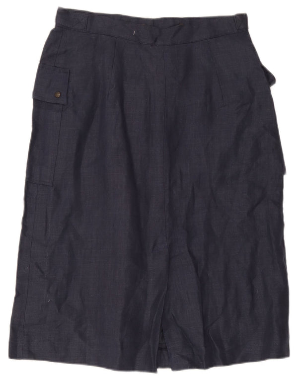 Vintage mujer Midi Cargo Falda IT 46 Grande W30 Lino Azul Marino