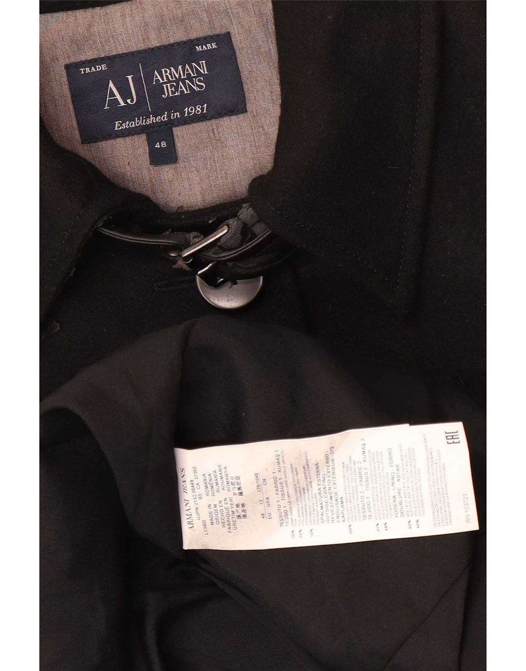 Armani Jeans Abrigo Mujer IT 48 XL Lana Negra