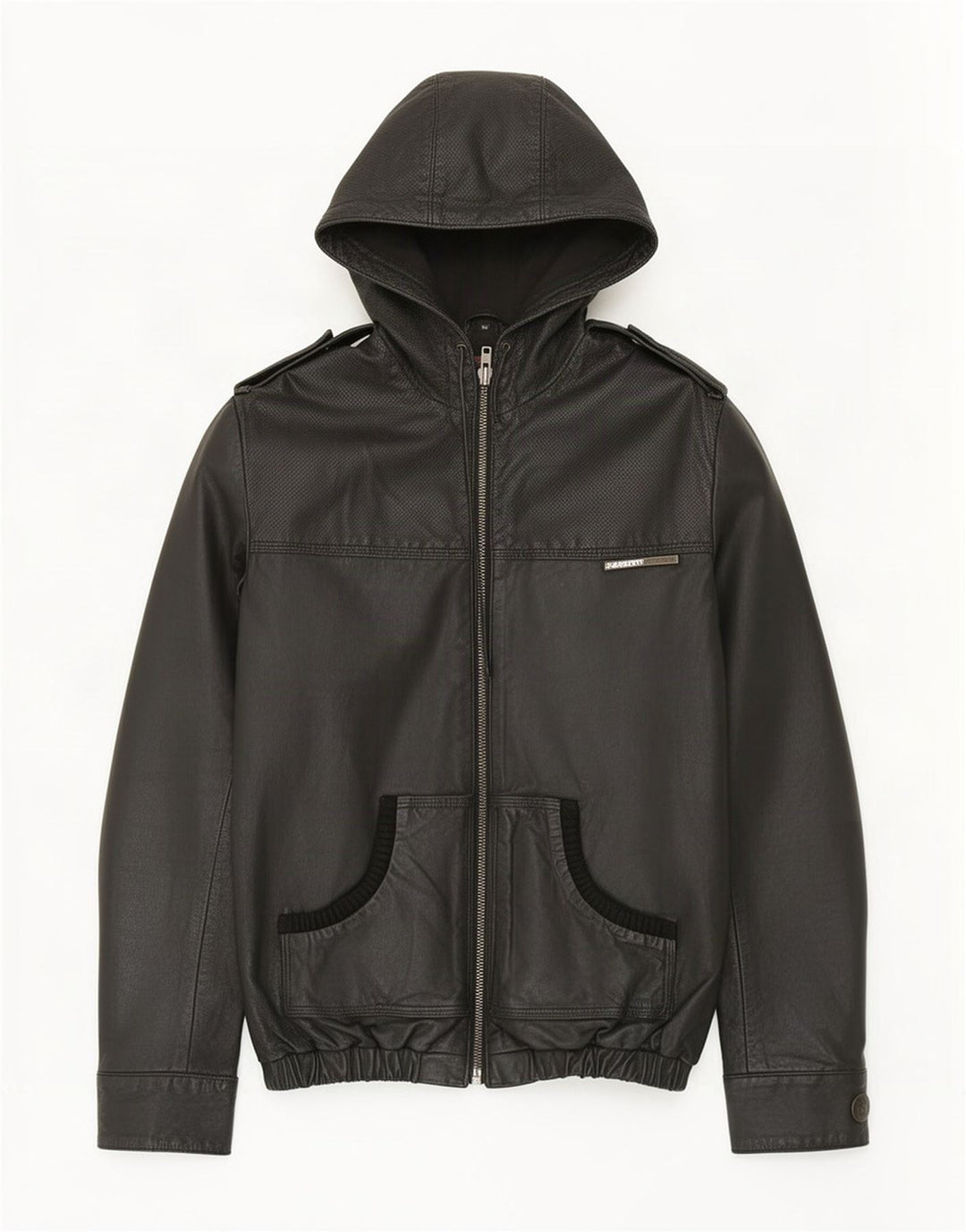 Superdry Chaqueta militar de cuero con capucha para hombre, talla 38, talla mediana, negra