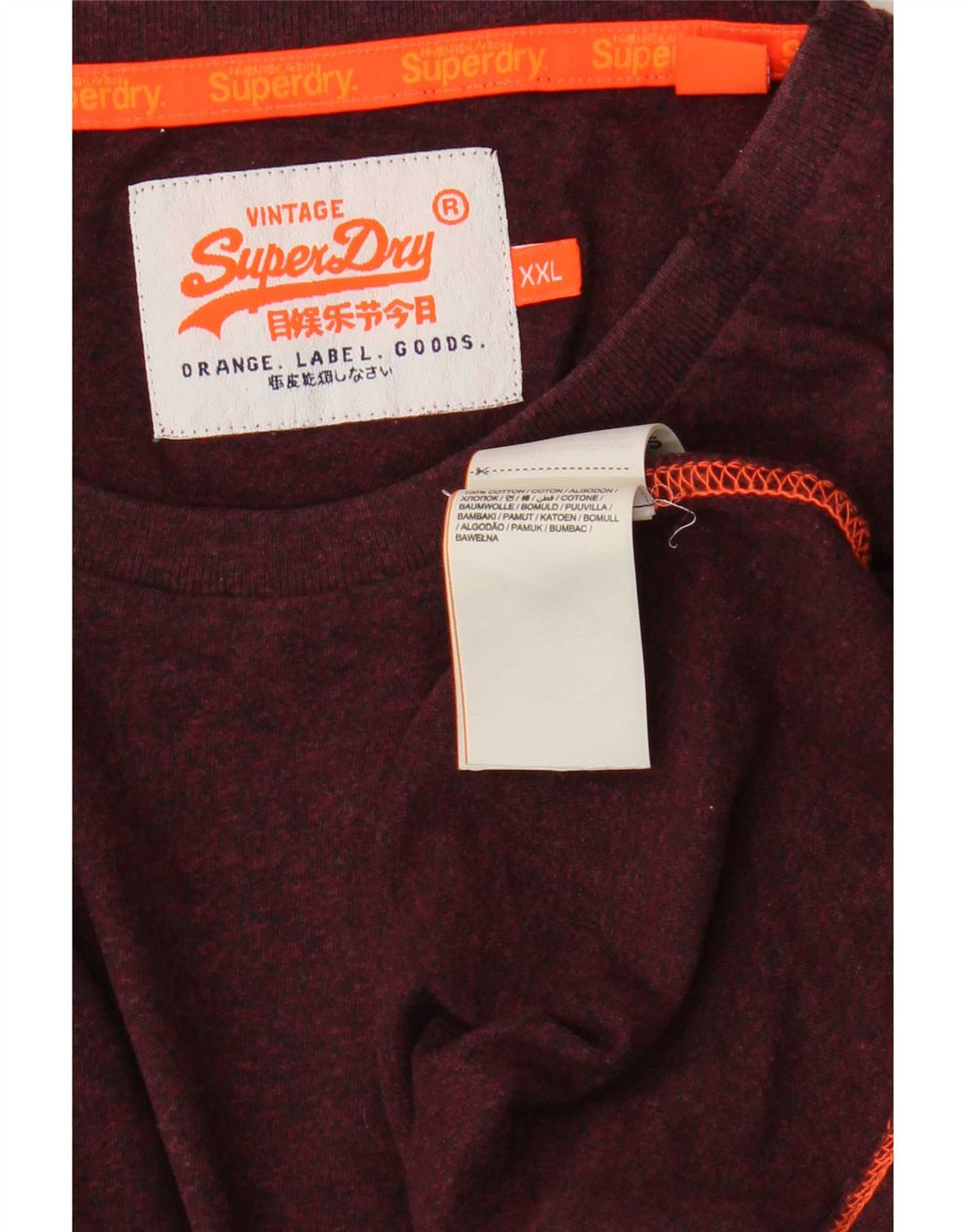 Superdry Hombre Top Manga Larga 2XL Algodón Borgoña