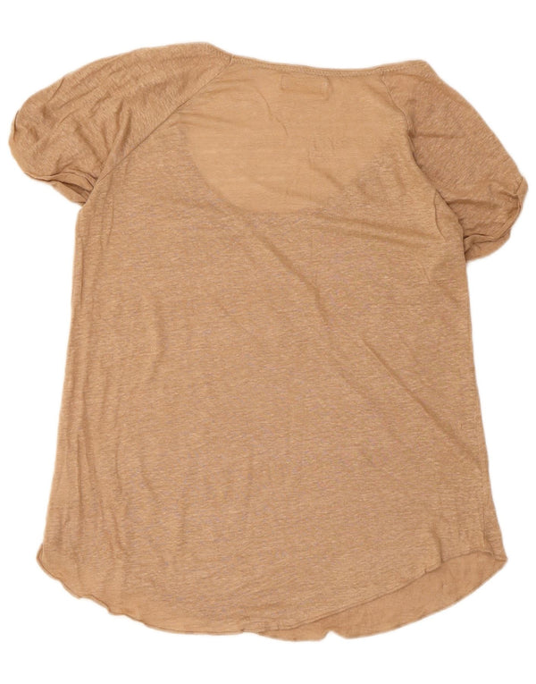 Zara Mujer Camiseta Top UK 40 Medium Beige Linen