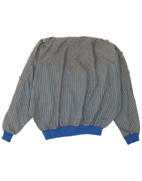 Vintage mujer manga larga blusa Top UK 18 XL gris Pinstripe algodón