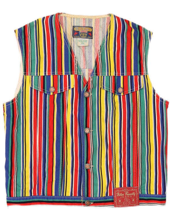 Benetton Chaleco Familiar Azul para Mujer ES 40 XL Algodón De Rayas Multicolor